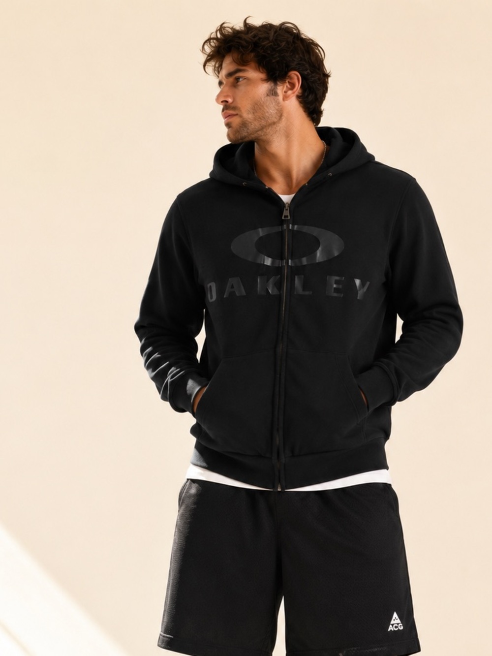 Oakley Y2K Full Zip Hoodie Bold Logo Techwear Streetwear Sz L